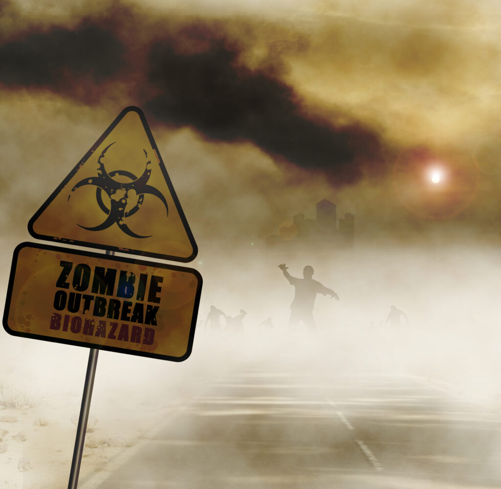 Sign warning about zombie infected zone