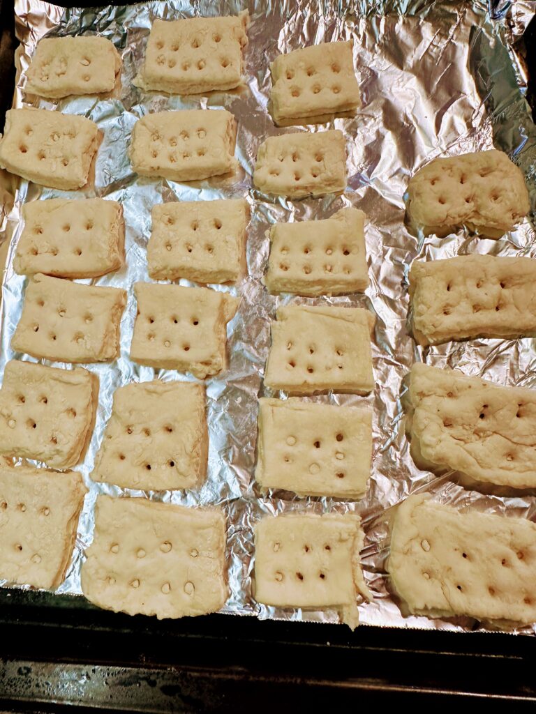 Sheet of hard-tack biscuits made from a hard-tack recipe.