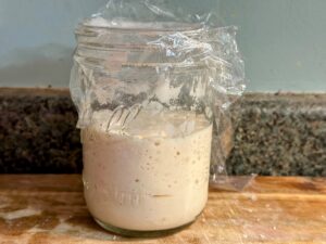 Jar of sourdough starter.