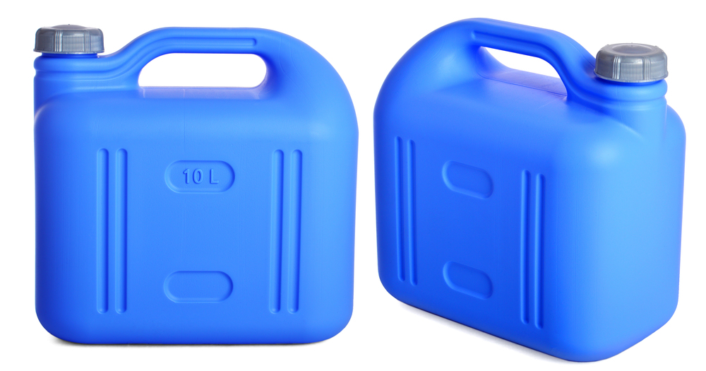 Blue plastic water containers